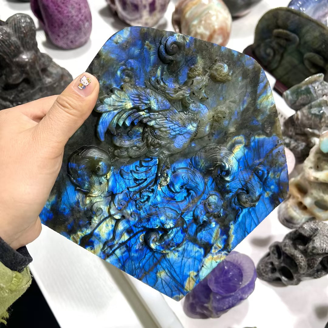 labrodorite phoenix cavings with wood stand